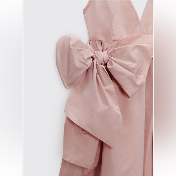 NWT ZARA VOLUMINOUS MIDI DRESS WITH BOW BELT PINK Size XS - Picture 3 of 14